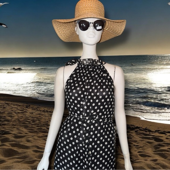 Cheng Xin NWT Dress Black White Polka Dot Halter Neck Maxi Resortwear Size XXL - Picture 5 of 16